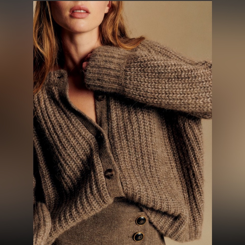Sezane Emile Cardigan Dark Taupe - Size M